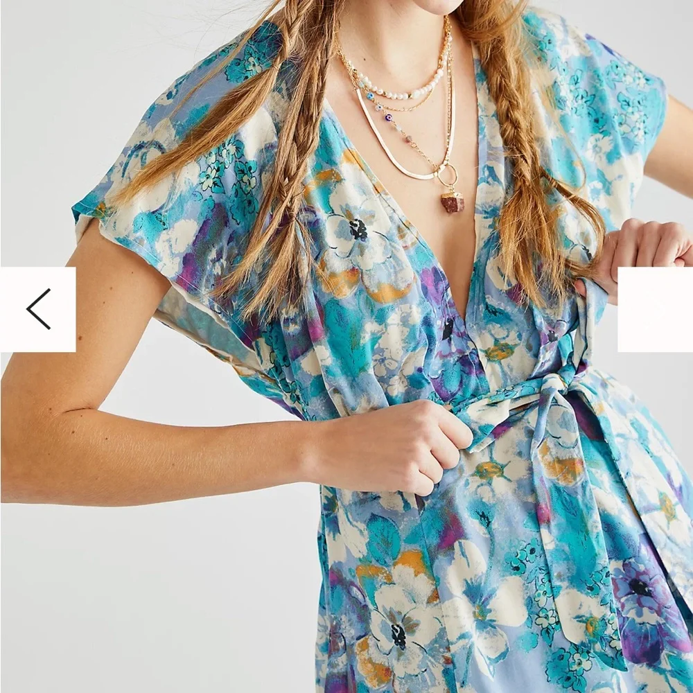 NWT Free People Freddy Floral Front Tie Mini Dress in Night Combo - Picture 5 of 10